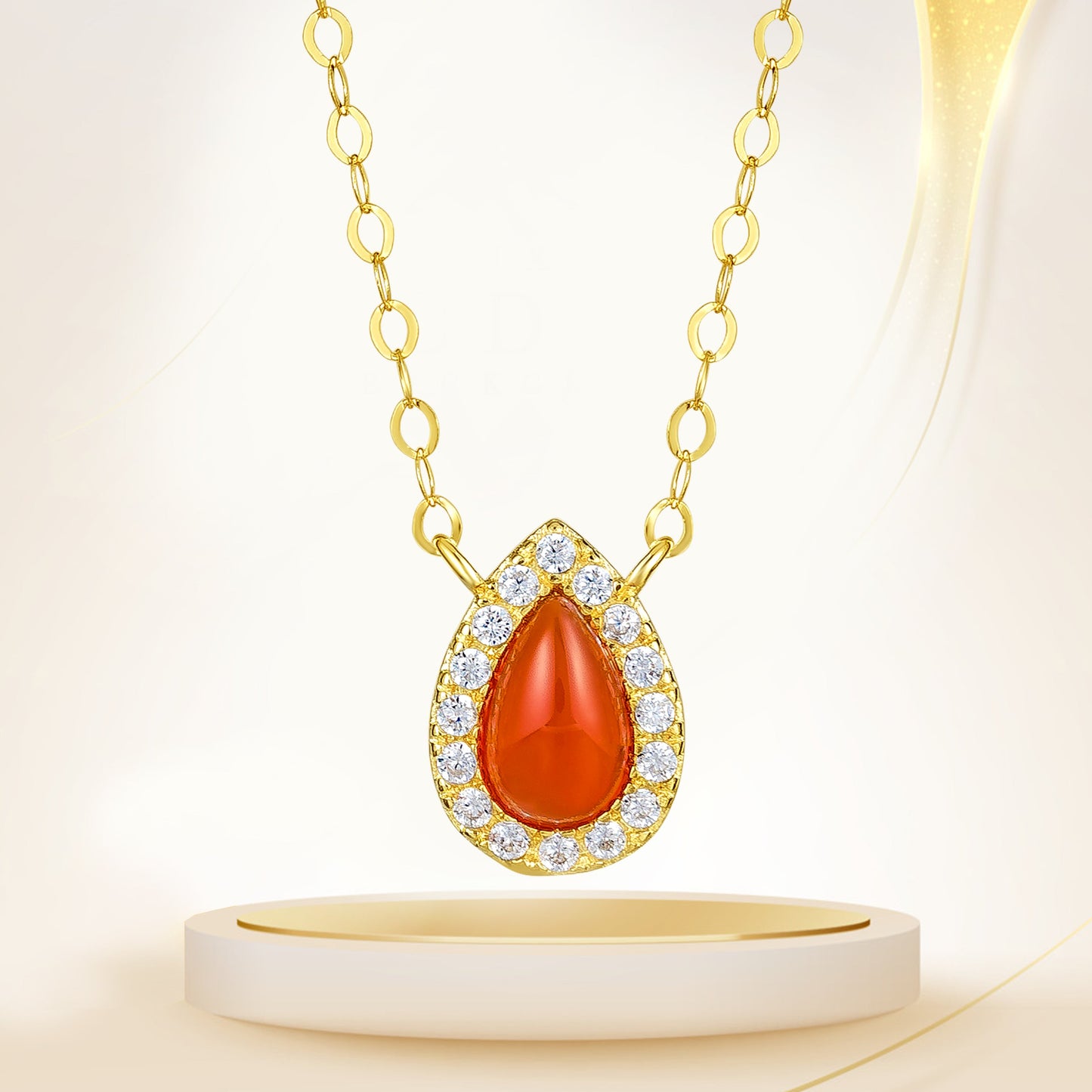 18K Pure Gold Red Stone Necklace