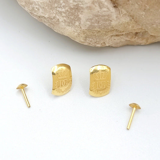 18K Pure Gold Crown D.G Stud Earring Set