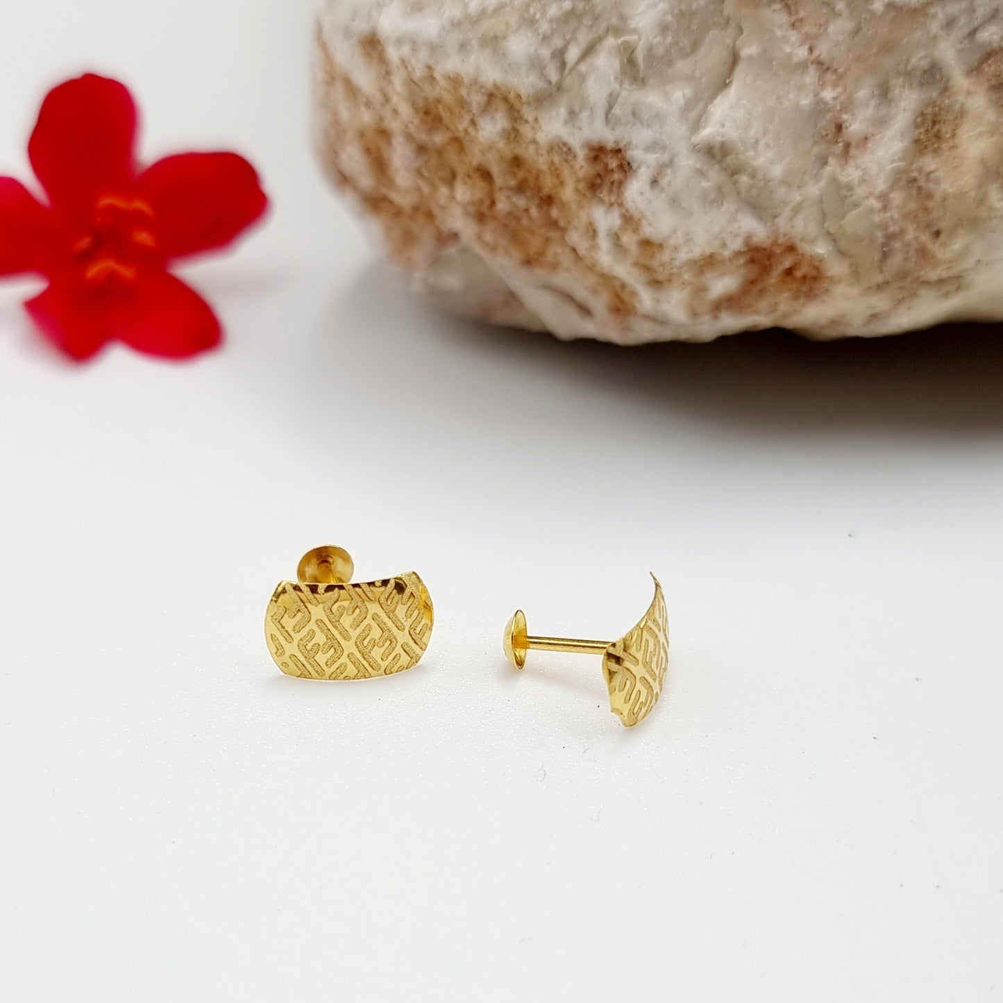 18K Pure Gold F.F Stud Earring Set