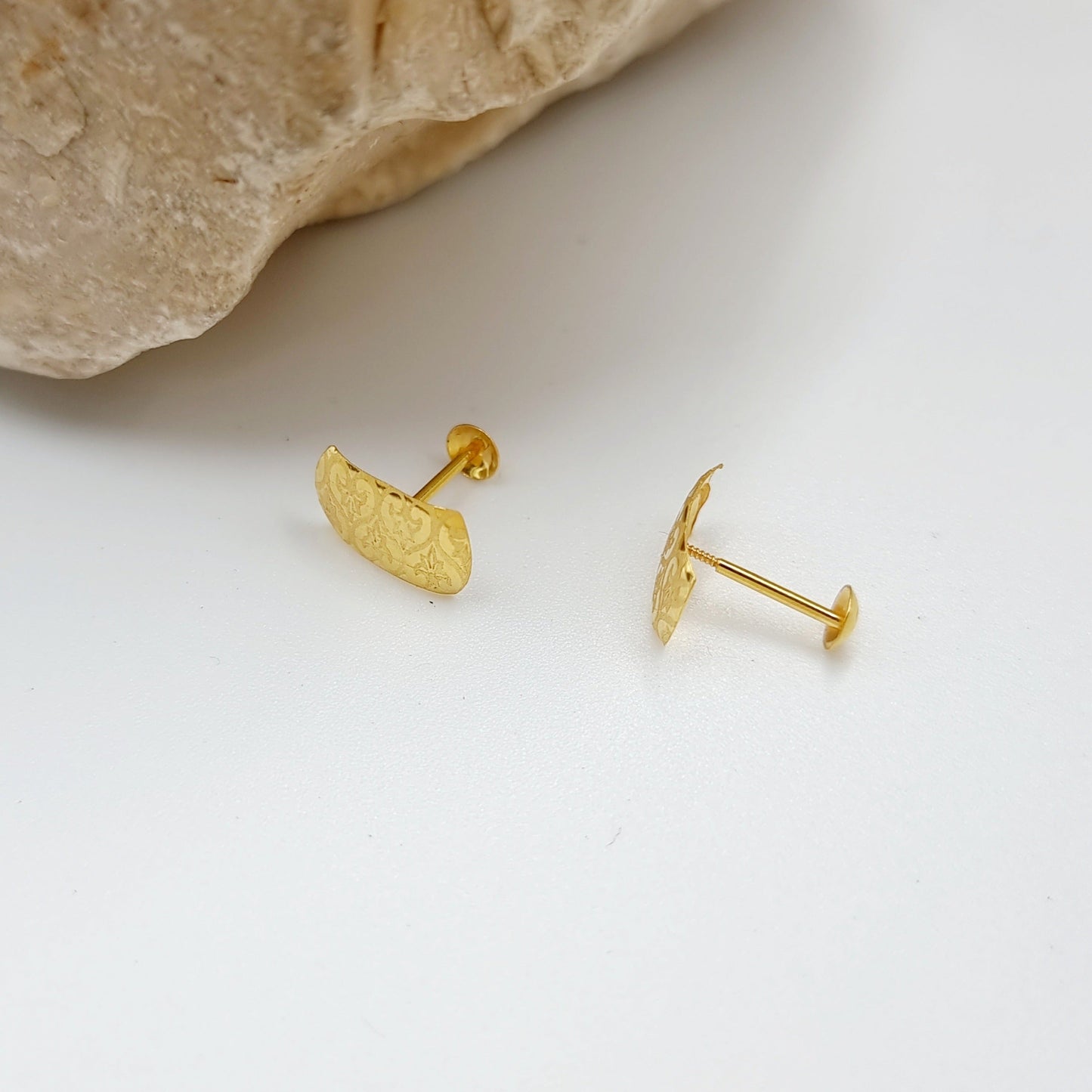 18K Pure Gold Square Stud Earring Set