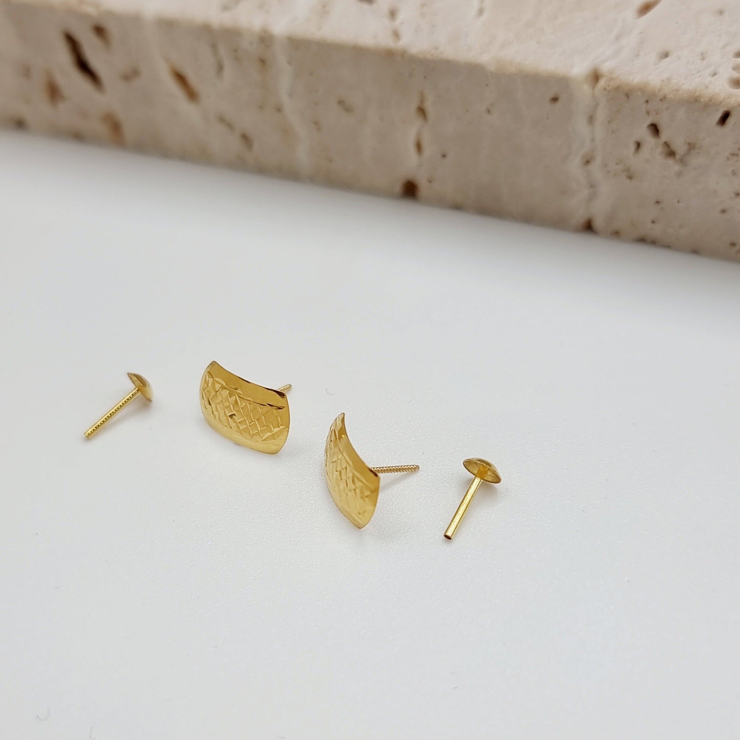 18K Pure Gold Screw Earring Set