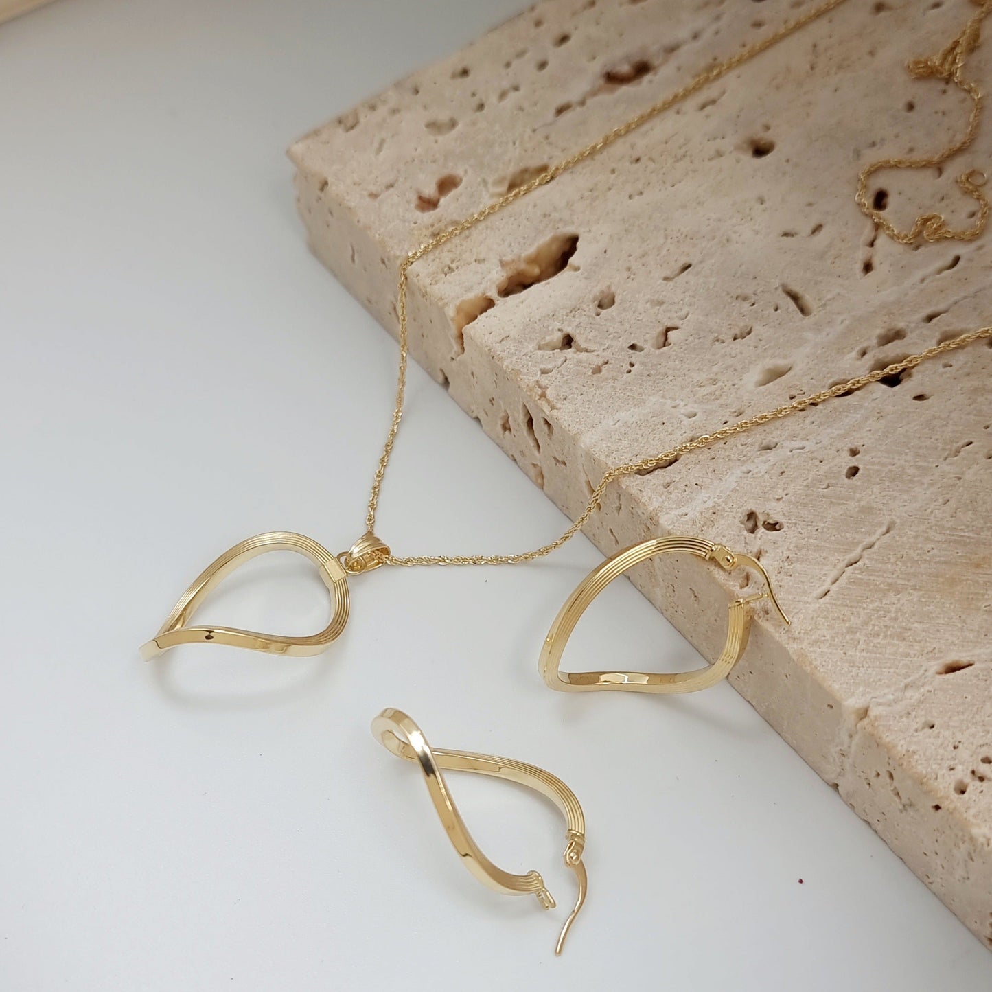 18K Pure Gold Twisted Jewelry Set