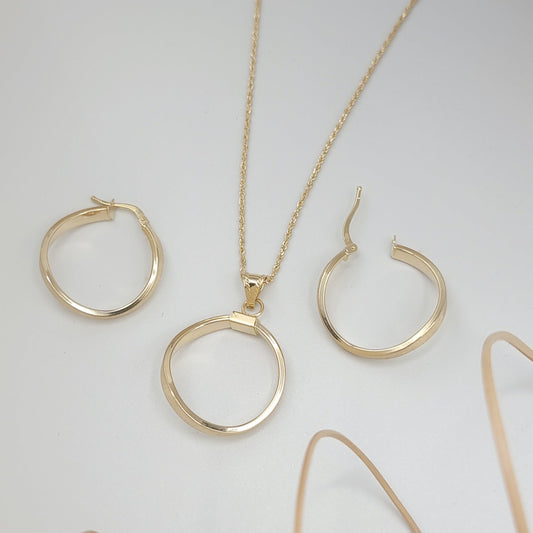 18K Pure Gold Curved Round Jewelry Set