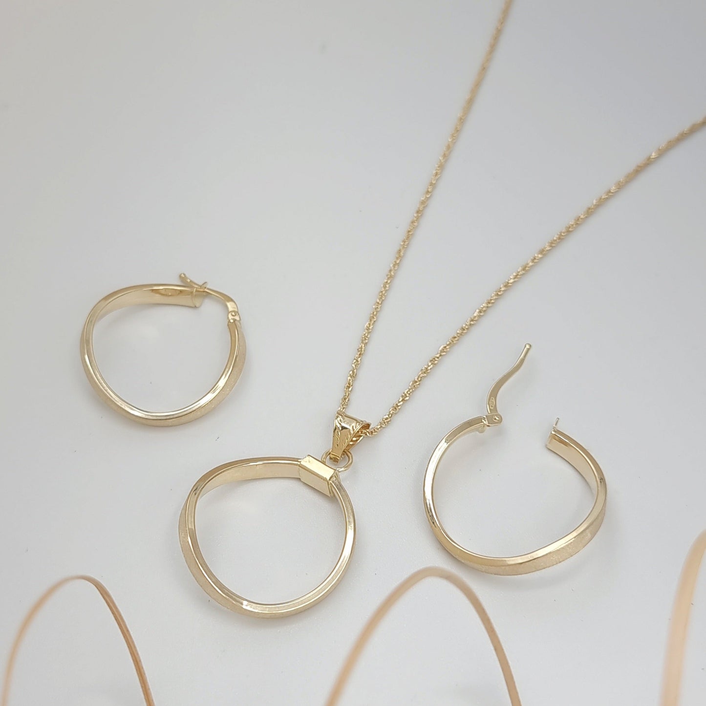 18K Pure Gold Curved Round Jewelry Set