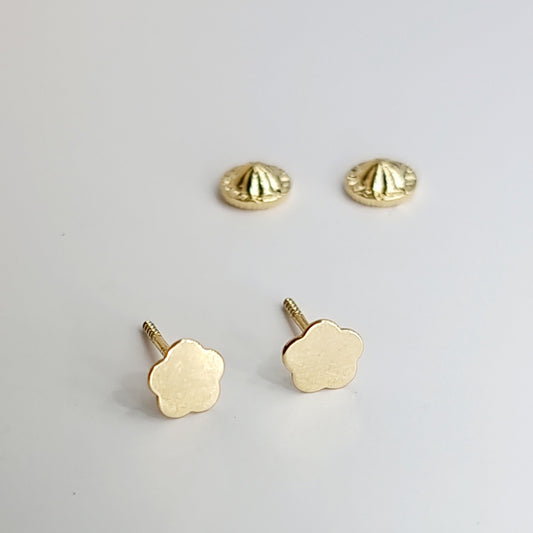 18K Pure Gold Flower Screw Earring Set