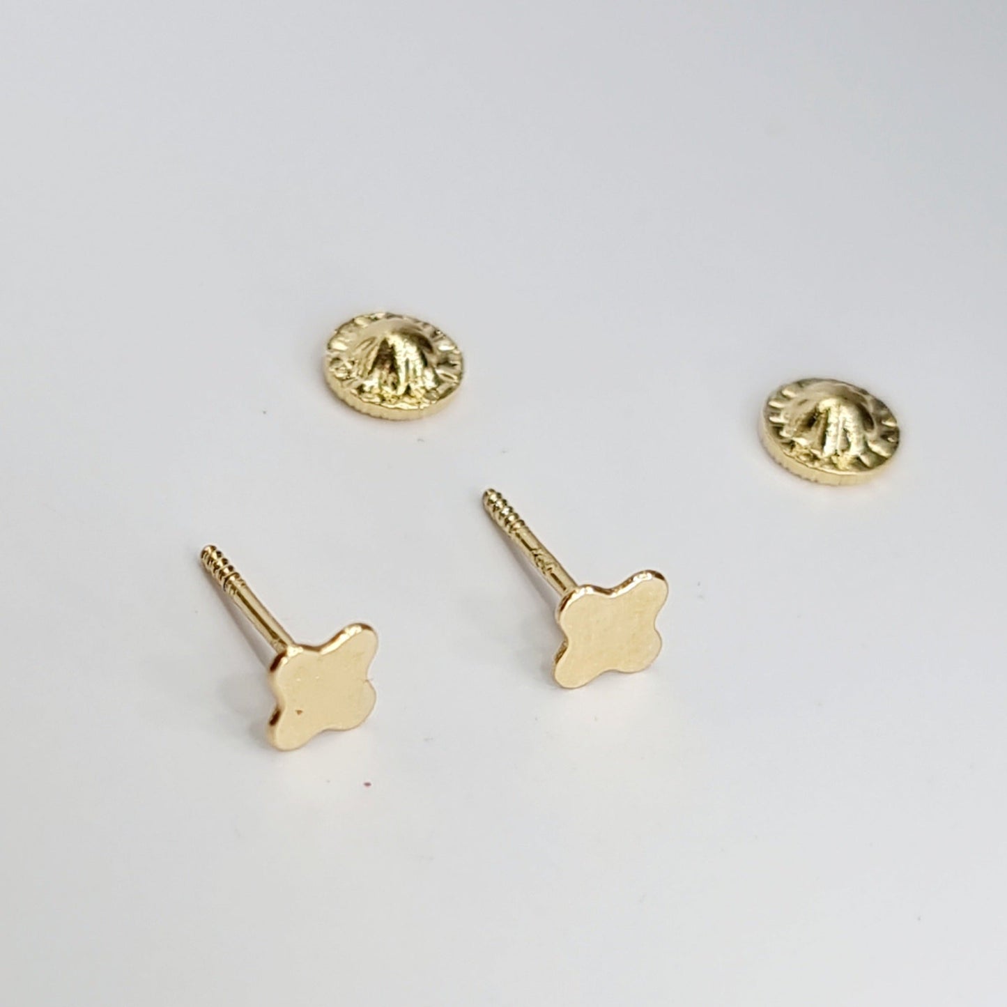 18K Pure Gold Flower Screw Earring Set