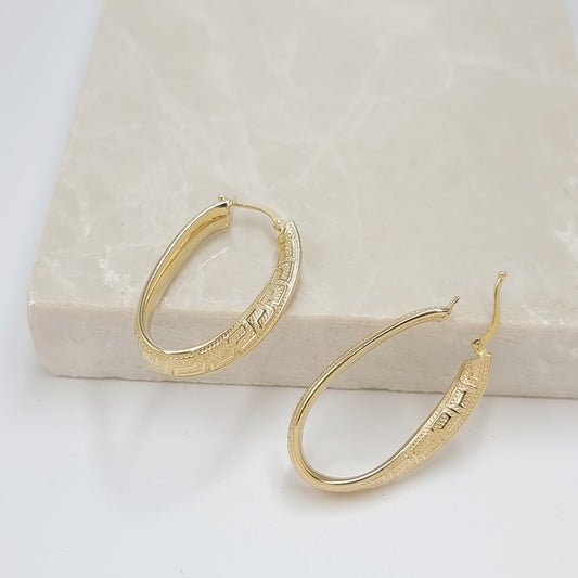 18K Pure Gold Oval Loop Earring Set