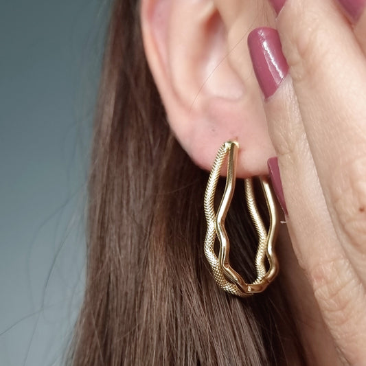 18K Pure Gold Loop Earring Set