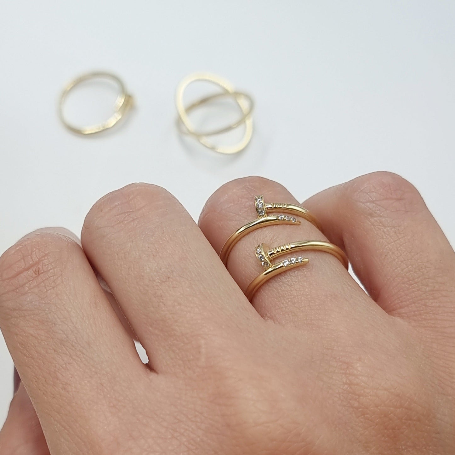 18K Pure Gold Nail With Stone Ring