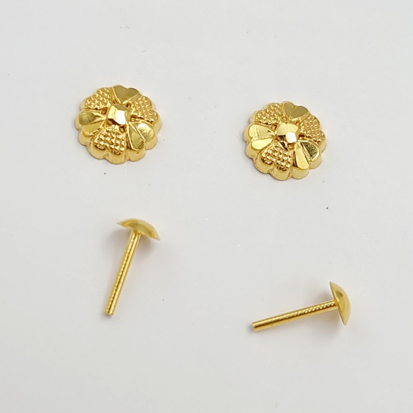 18K Pure Gold Flower Screw Earring Set