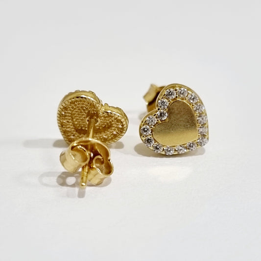 18K Pure Gold Heart Stone Earring Set