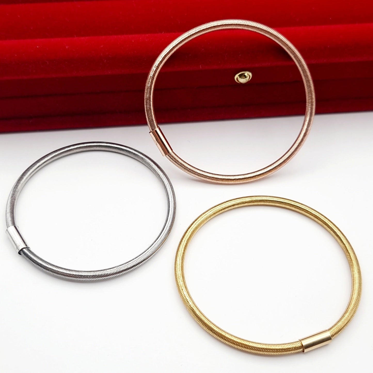 18K Pure Gold Elastic Gold Bangle Set