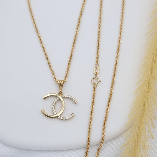 18K Pure Gold C.H Stone Necklace