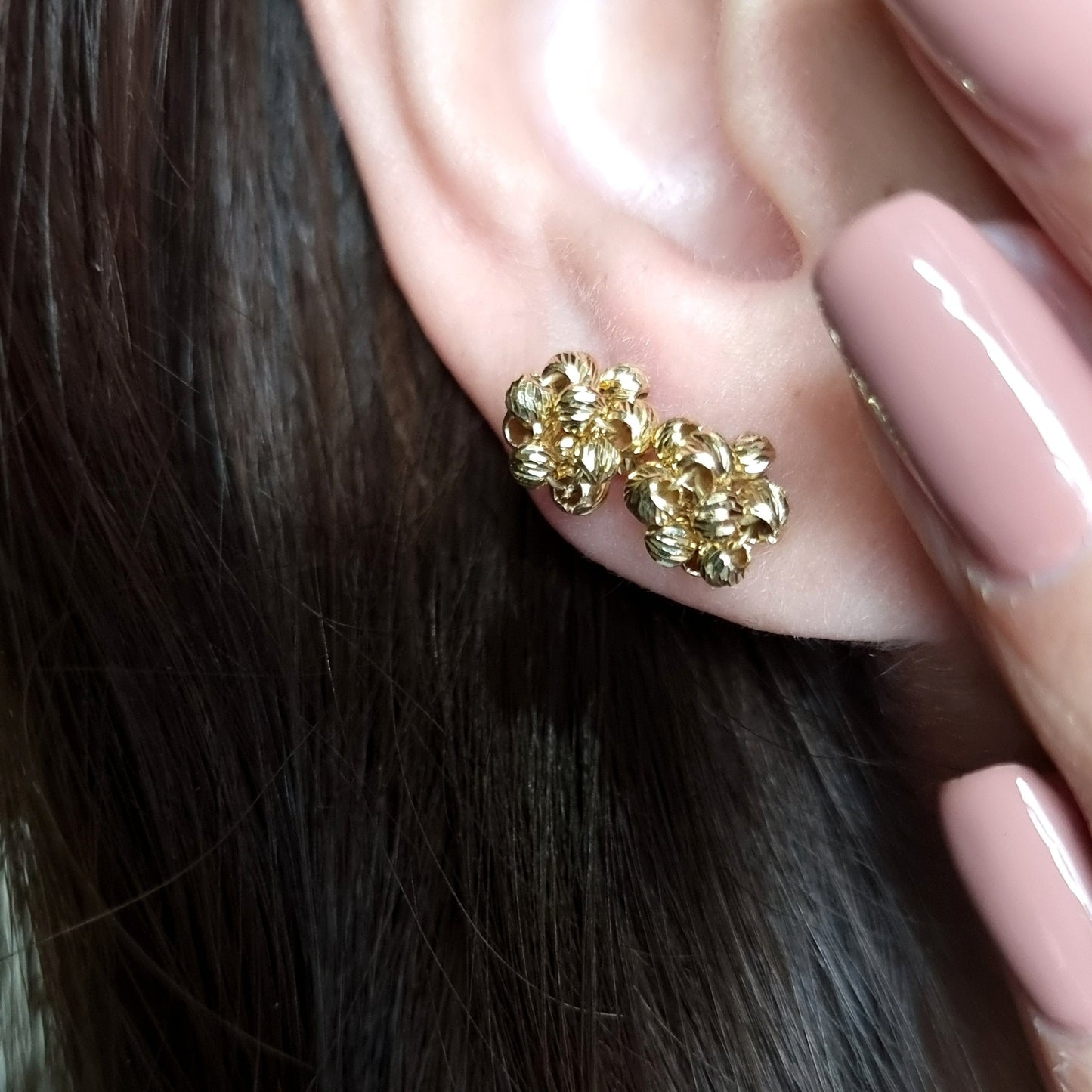 18K Pure Gold Flower Seed Stud Earring Set