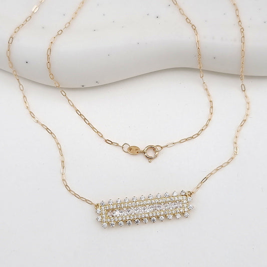 18K Pure Gold White Long Stone Necklace
