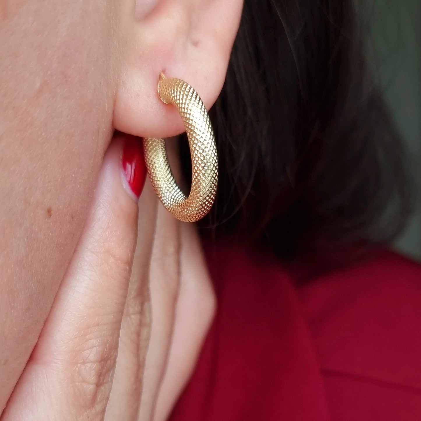 18K Pure Gold Thick Round Earrings