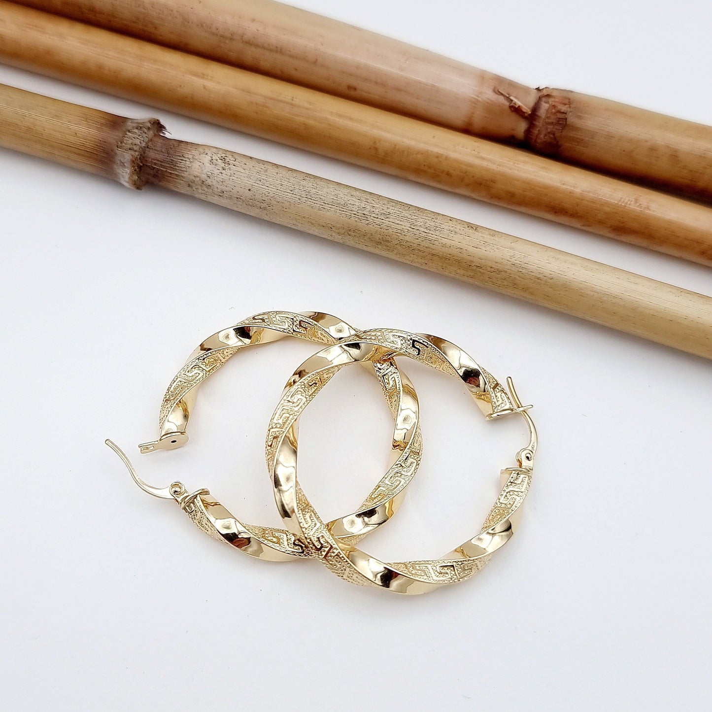 18K Pure Gold Round Twisted Earrings