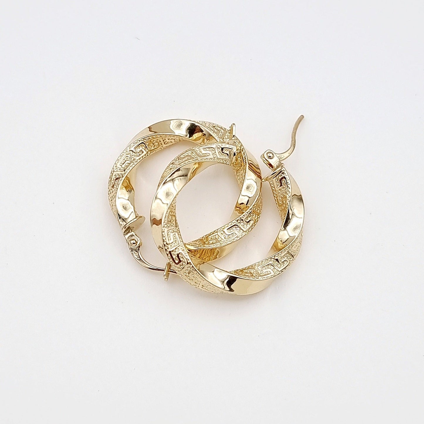 18K Pure Gold Round Twisted Earrings