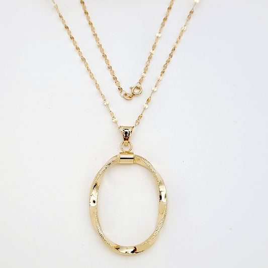 18K Pure Gold Twisted Oval Necklace