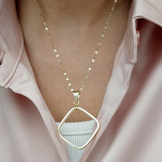 18K Pure Gold Square Necklace