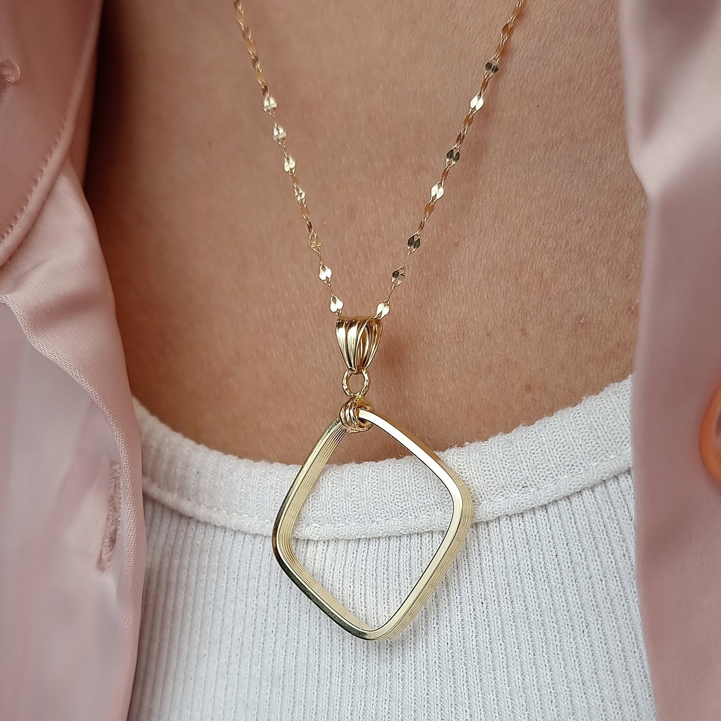 18K Pure Gold Square Necklace