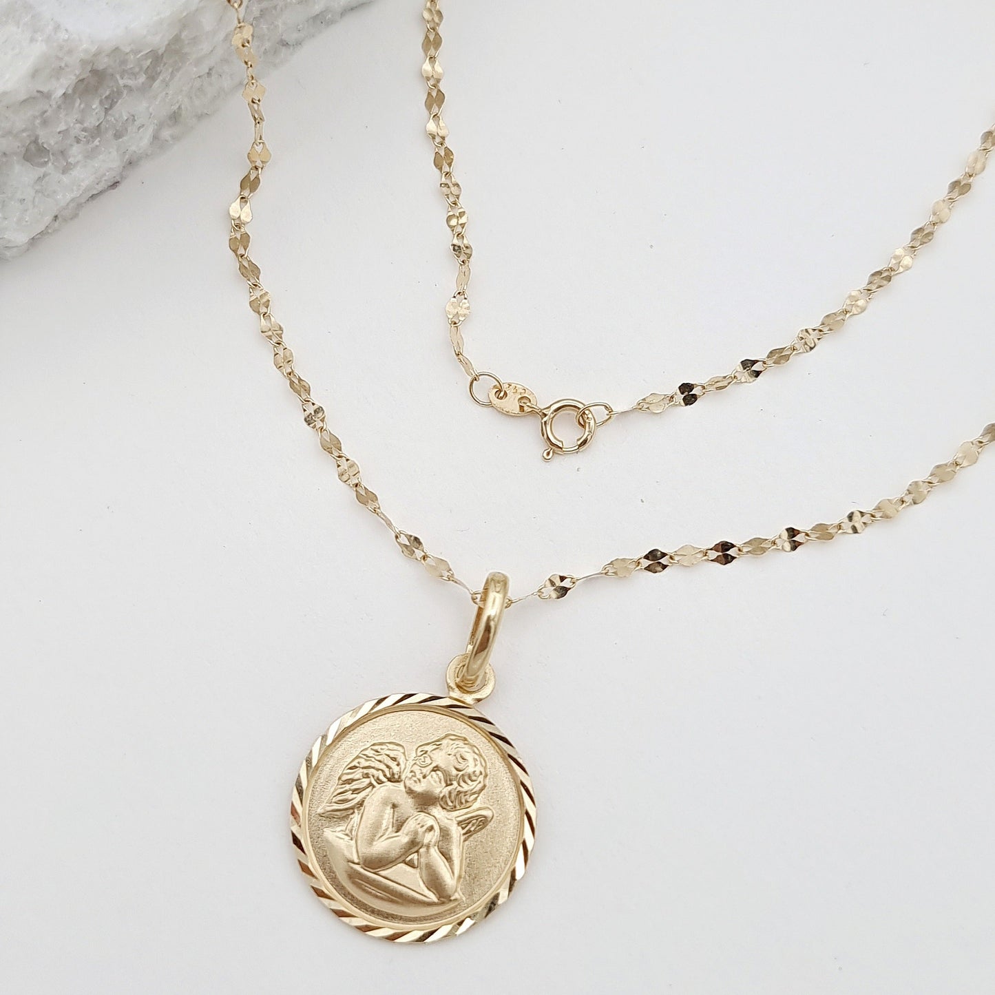 18K Pure Gold Round Religious Necklace