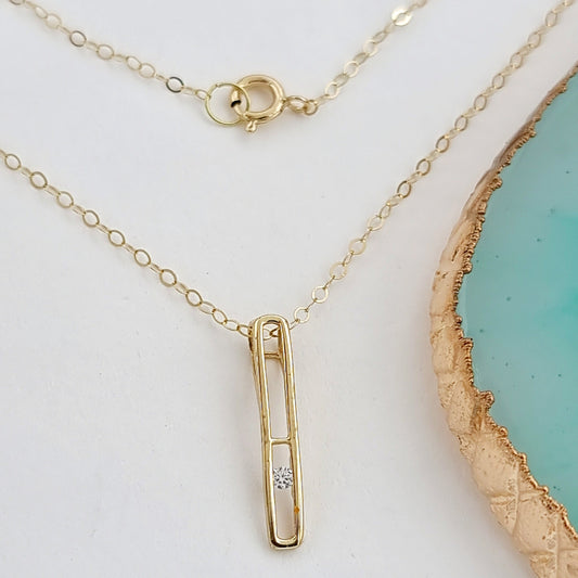 18K Pure Gold Long Stone Necklace