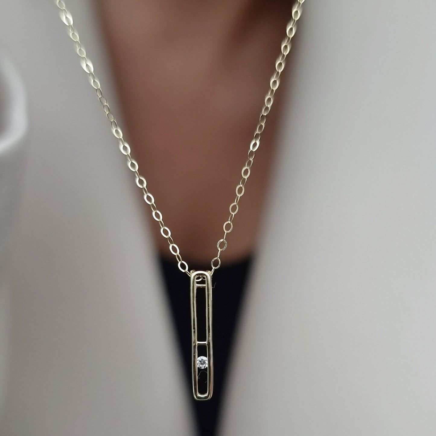 18K Pure Gold Long Stone Necklace