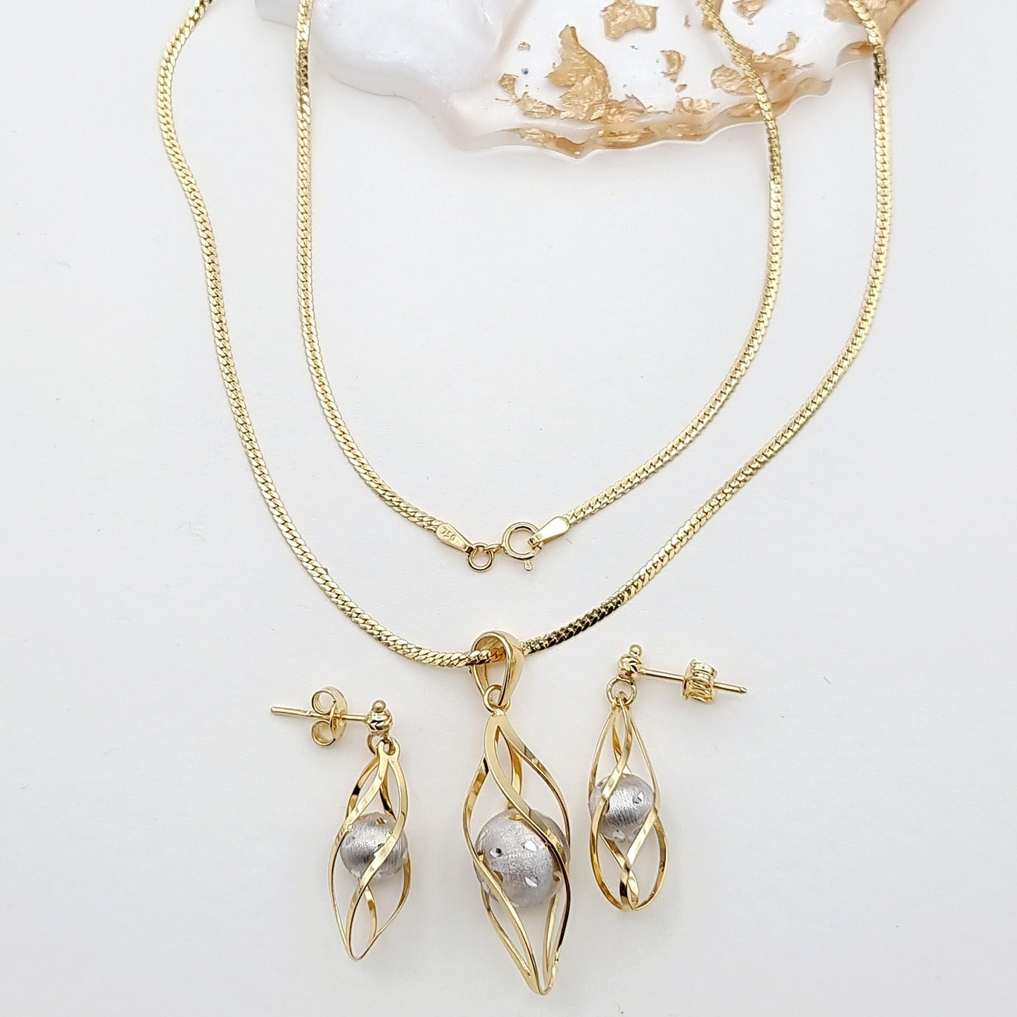 18K Pure Gold Cage Charm Seed Jewelry Set