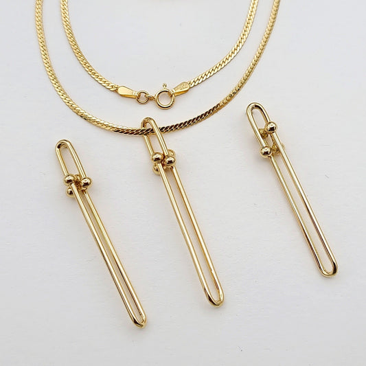 18K Pure Gold Long U-Link Jewelry Set
