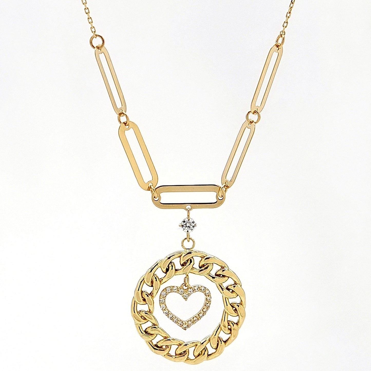 18K Pure Gold Round Heart Necklace
