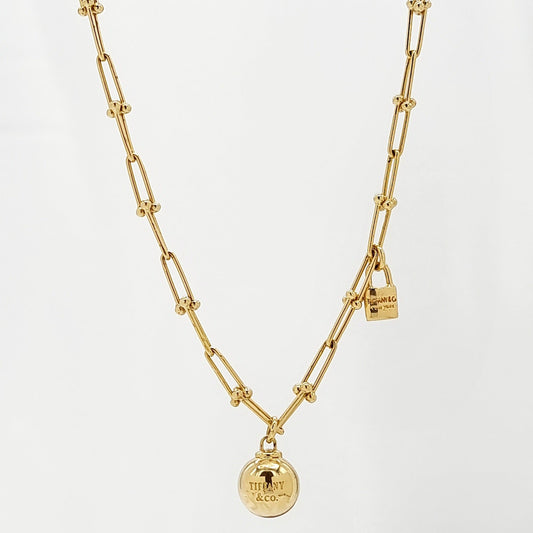 18K Pure Gold Linked Ball & Lock Necklace