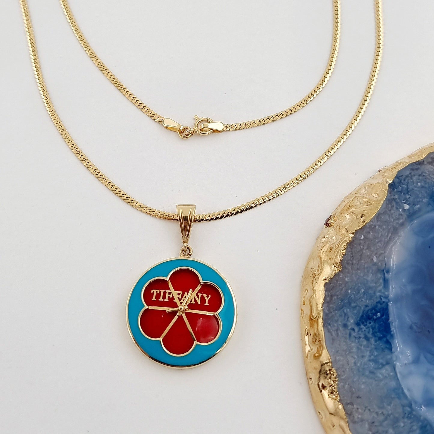18K Pure Gold Blue & Red T.F Necklace