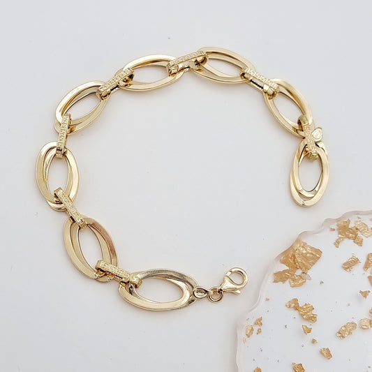 18K Pure Gold Oval Linked Bracelet