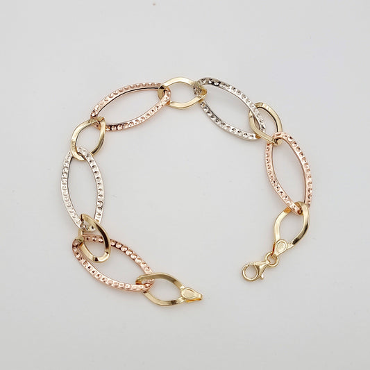 18K Pure Gold 3 Color Oval Linked Bracelet