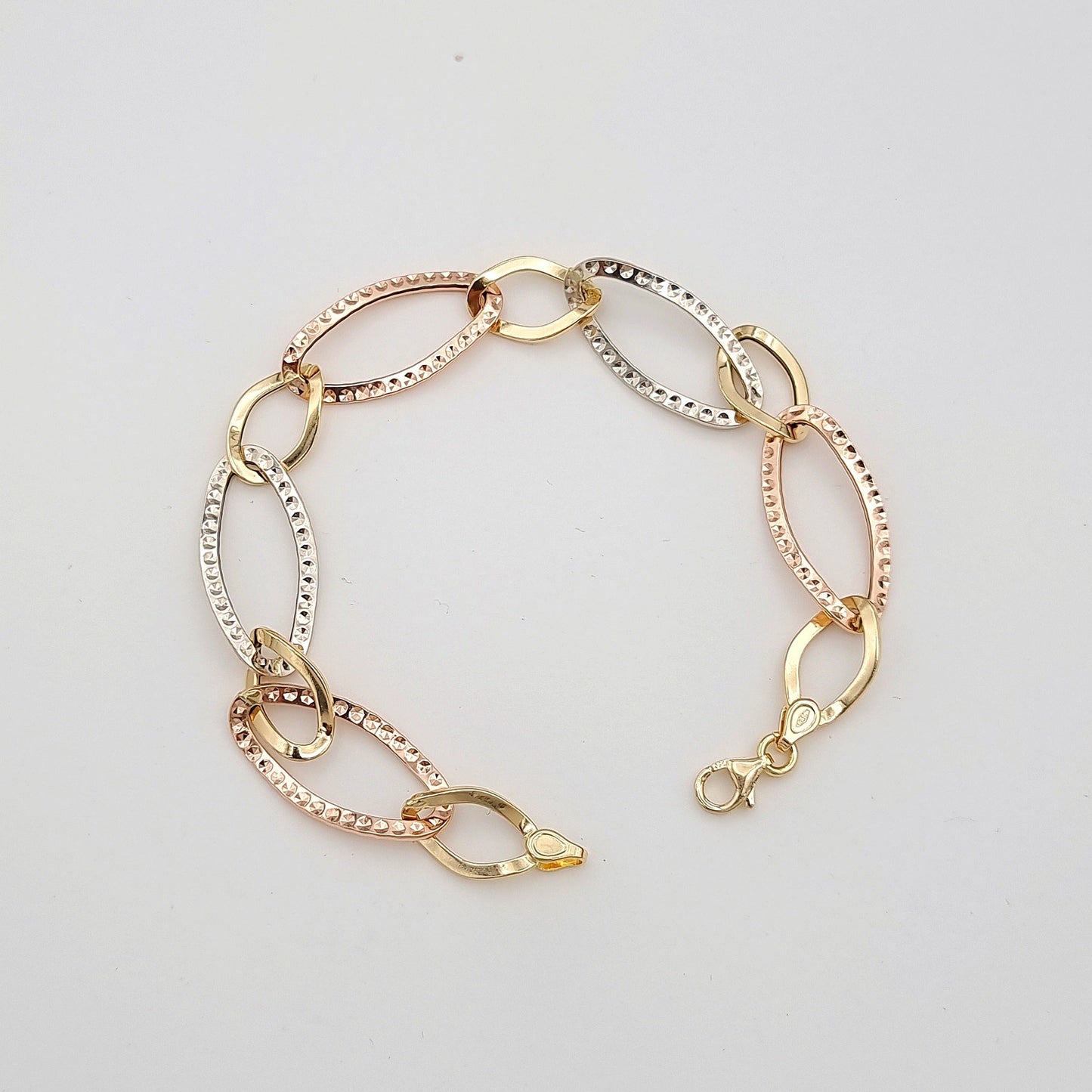 18K Pure Gold 3 Color Oval Linked Bracelet
