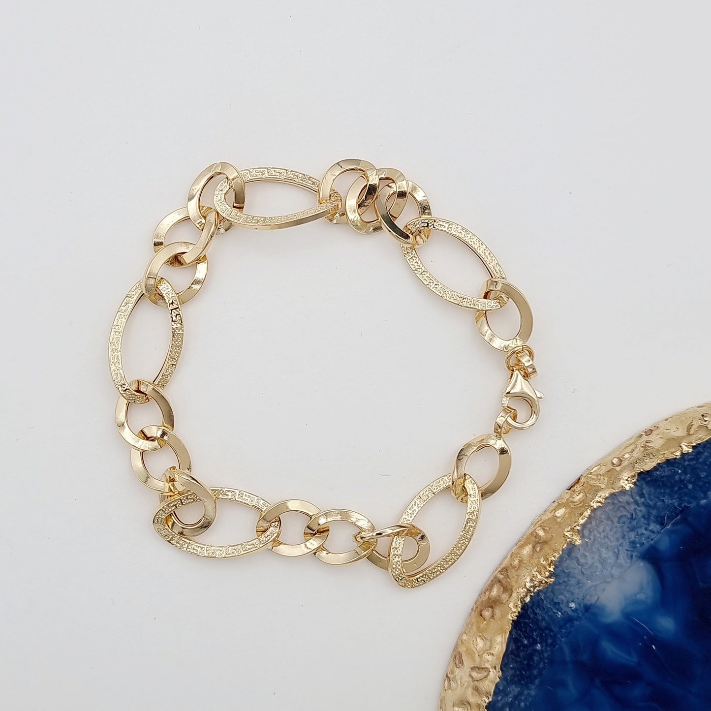 18K Pure Gold Oval Linked Bracelet