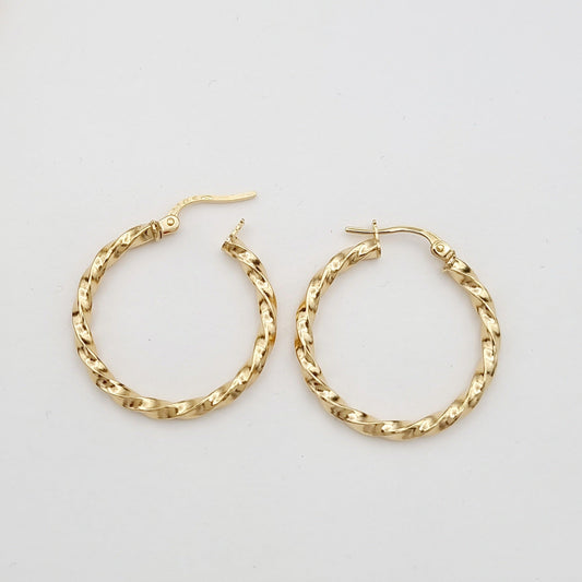 18K Pure Gold Twisted Round Earrings