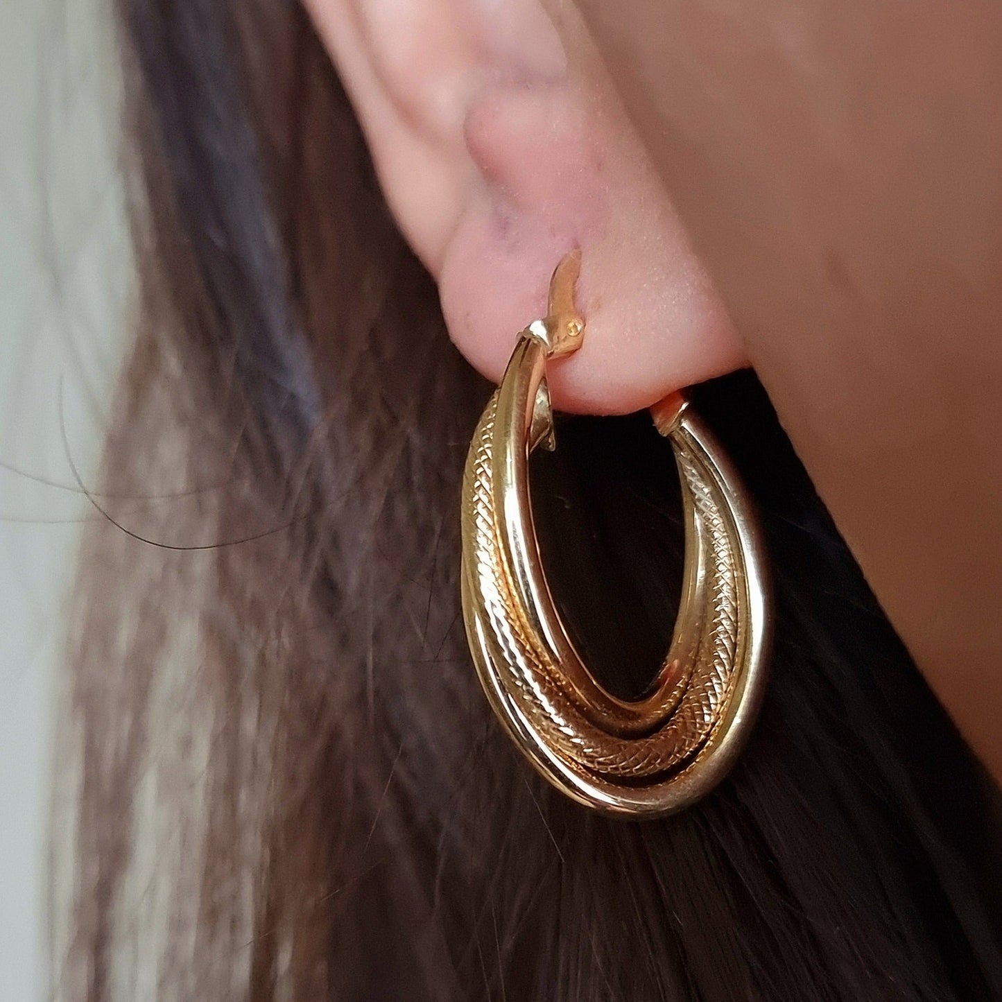 18K Pure Gold Oval Layer Earrings