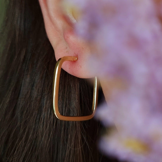 18K Pure Gold Square Earrings