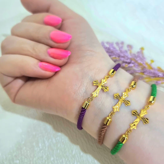 18K Pure Gold Thread Cross Bracelet