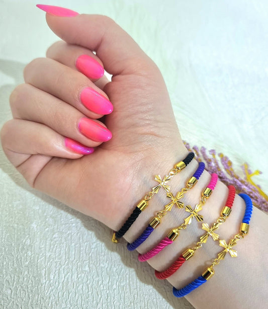 18K Pure Gold Thread Cross Bracelet