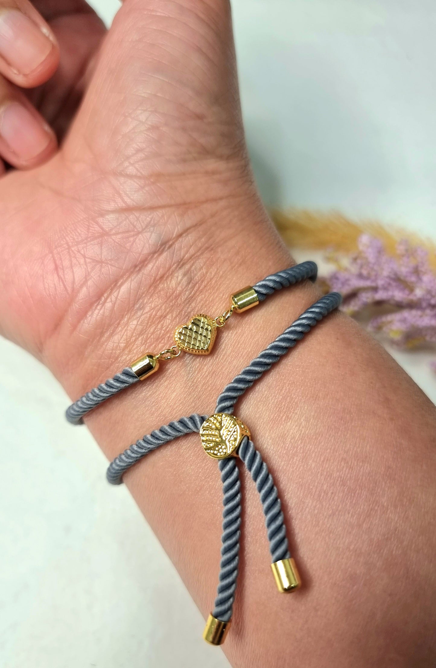 18K Pure Gold Heart Thread Bracelet