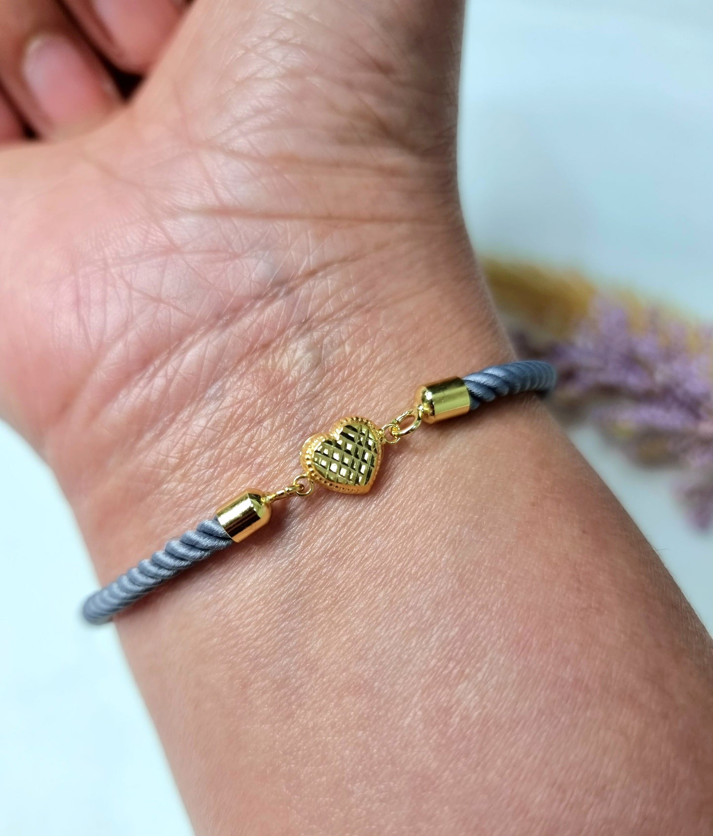 18K Pure Gold Heart Thread Bracelet