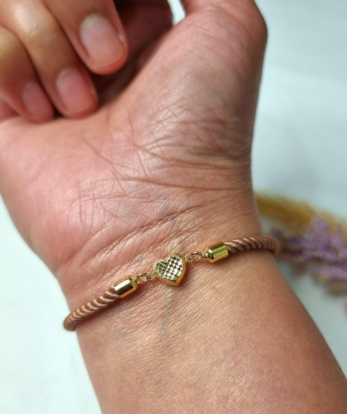 18K Pure Gold Heart Thread Bracelet