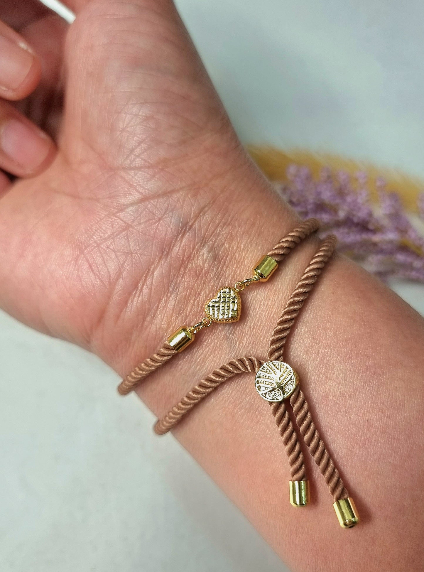 18K Pure Gold Heart Thread Bracelet