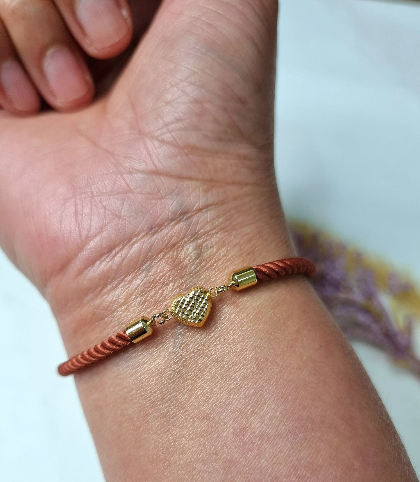 18K Pure Gold Heart Thread Bracelet