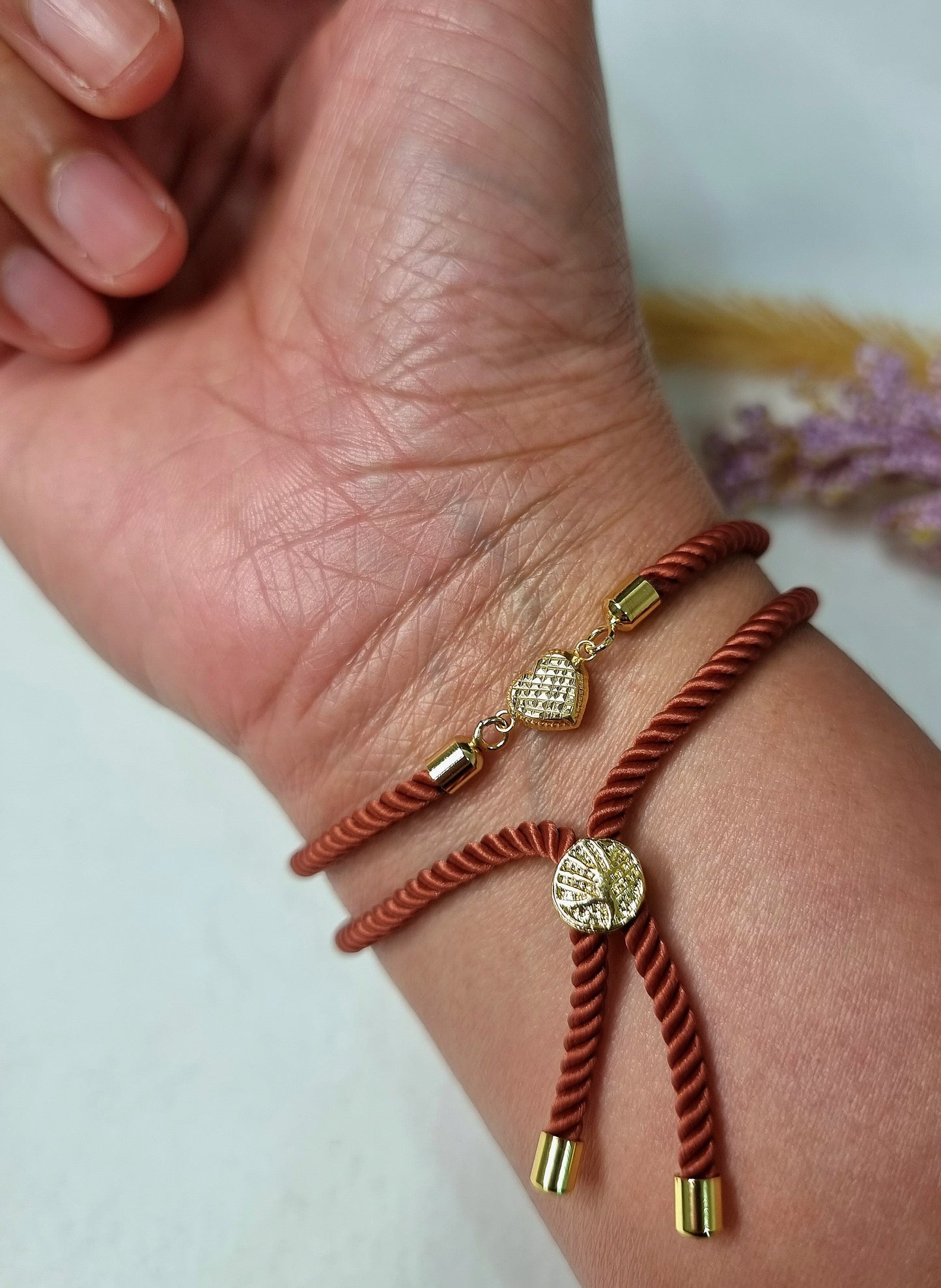 18K Pure Gold Heart Thread Bracelet