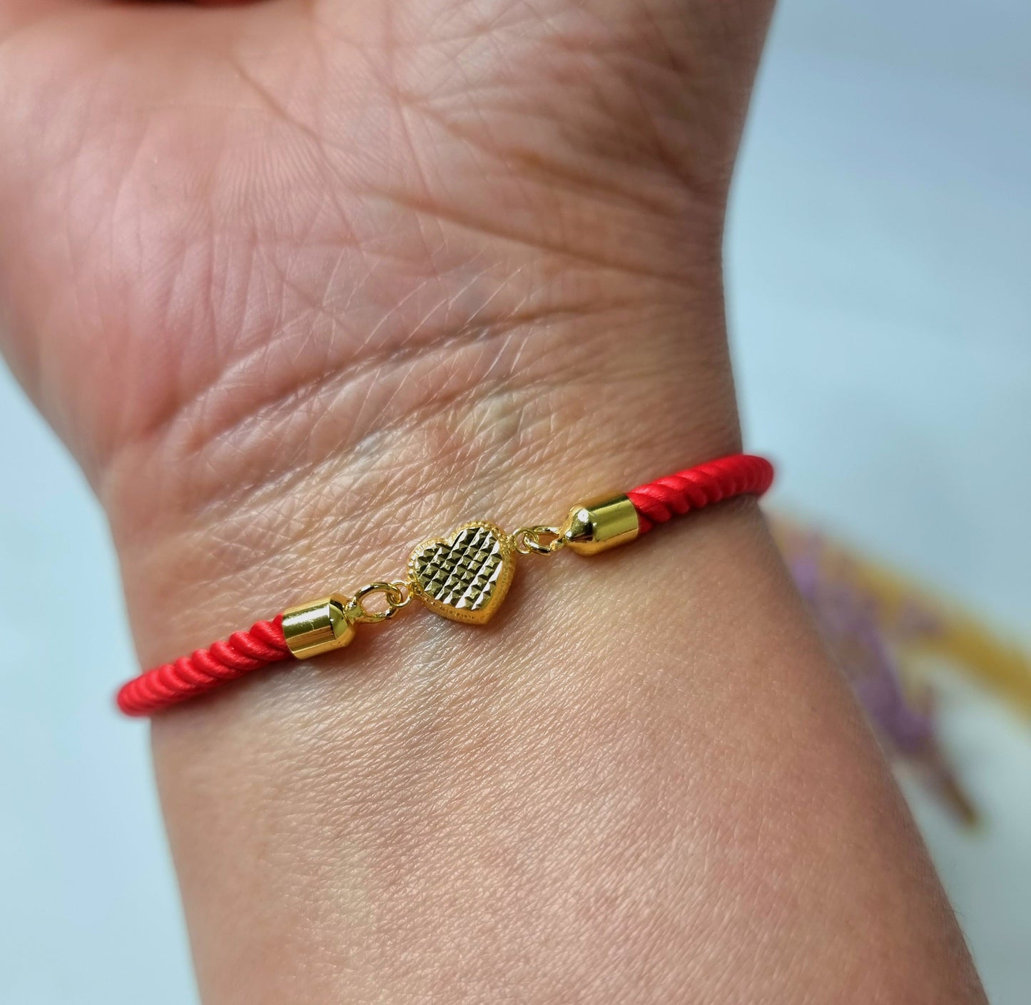 18K Pure Gold Heart Thread Bracelet