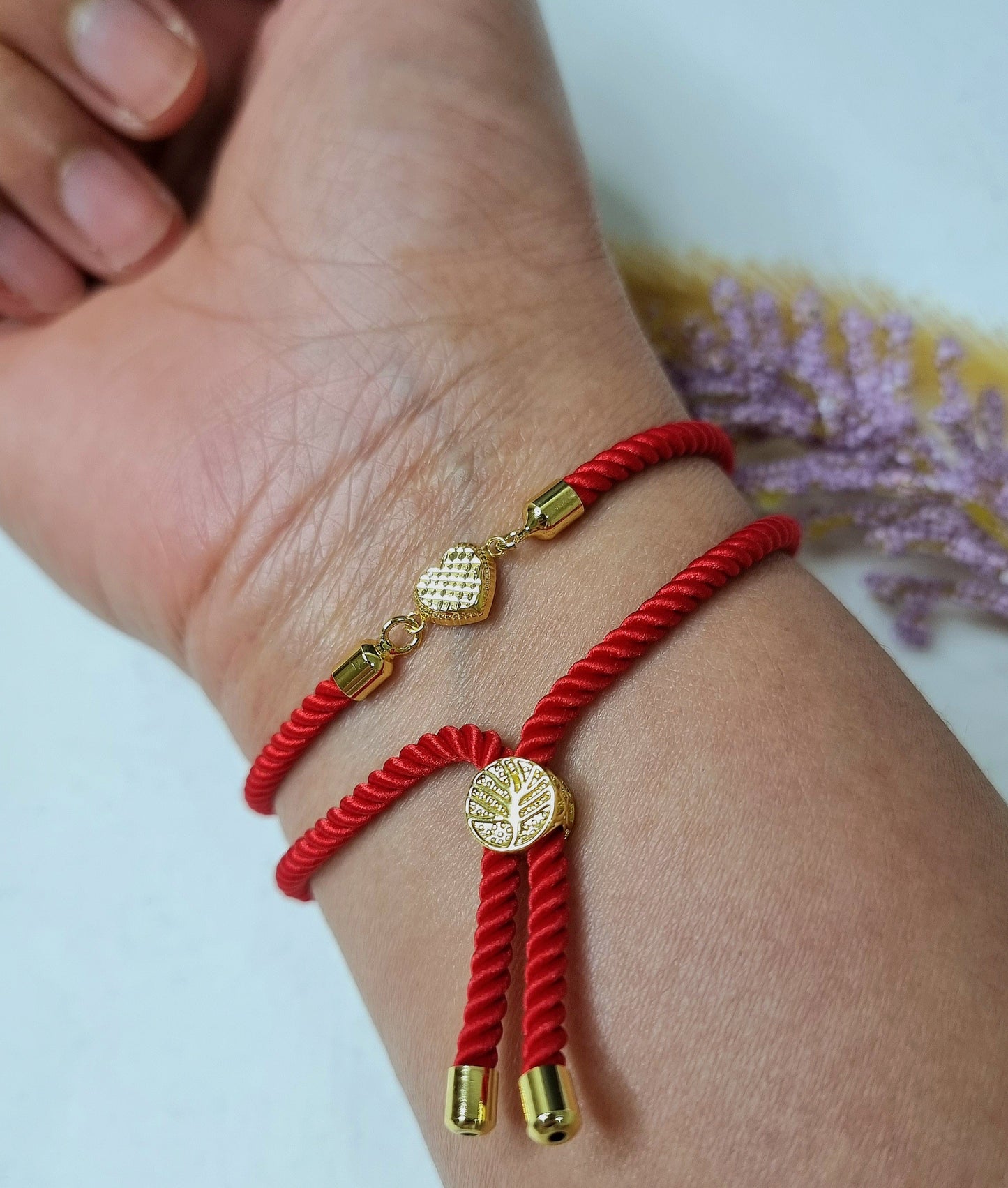 18K Pure Gold Heart Thread Bracelet